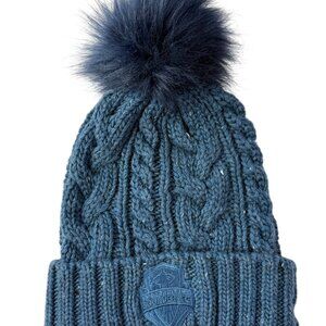 Seattle Sounders Beanie Hat, Blue, embroidered Logo with Pouf Pom Pom on Top